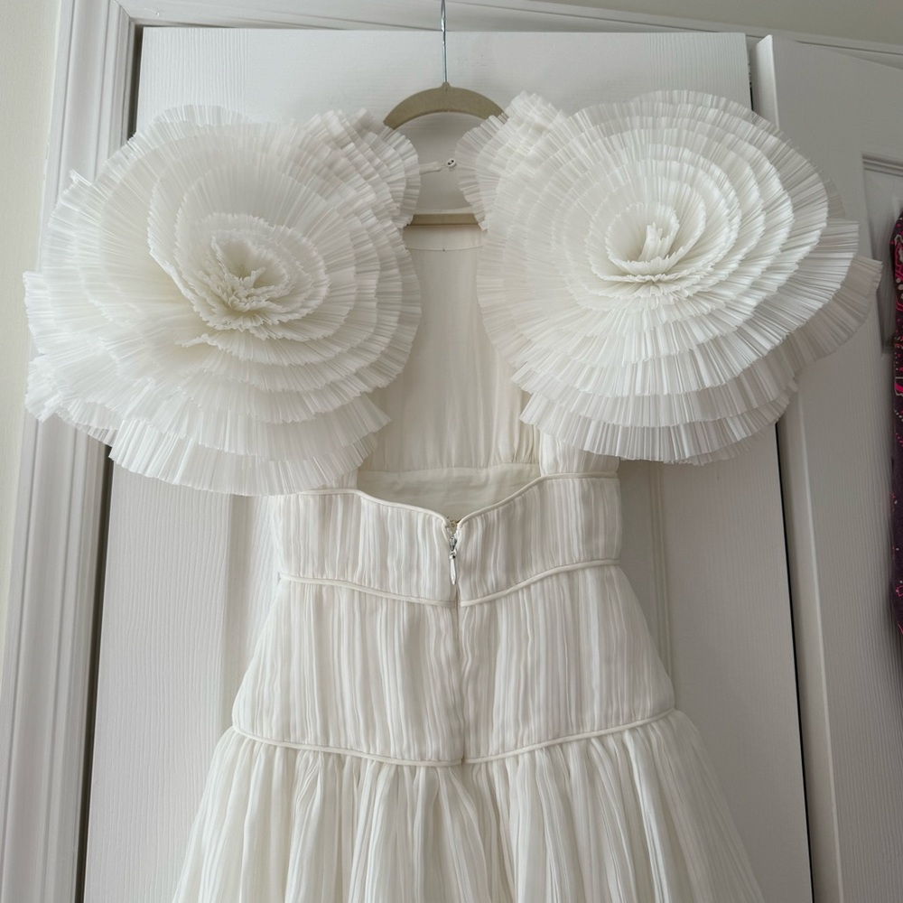 Aje Sculptura Expressive Ruffle Detailed Pleated Organza Maxi Dress White Bridal - Picture 6 of 16